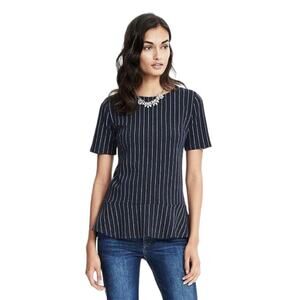 Banana Republic Navy Blue White Pinstripe Short Sleeve Peplum Blouse Top Size S